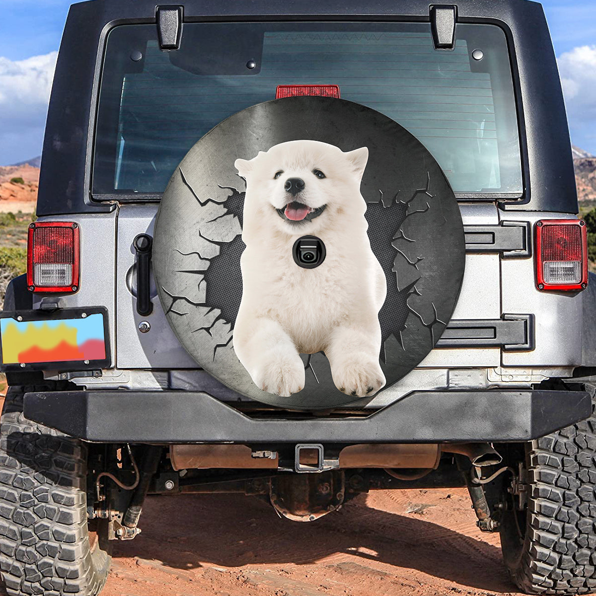 Petthouse | Samoyed Puppy Weather-resistant Spare Tire Cover Dog Wheel Cover Samoyed Peek Out Fun Car Decor