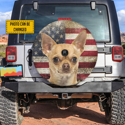 Petthouse | Custom Dog Spare Tire Cover Wheel Cover Dog American Flag Vintage Waterproof Tires Covers