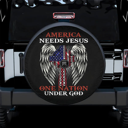 Petthouse | One Nation Under God Spare Tire Cover America Needs Jesus Tire Cover Christ Cross Cover Car Decor