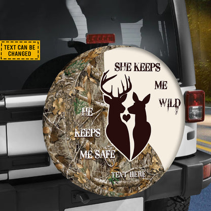 Petthouse | Customized Tire Cover Deer Couple Wrap He Keeps Me Safe Cover She Keeps Me Wild Cover Car Decor