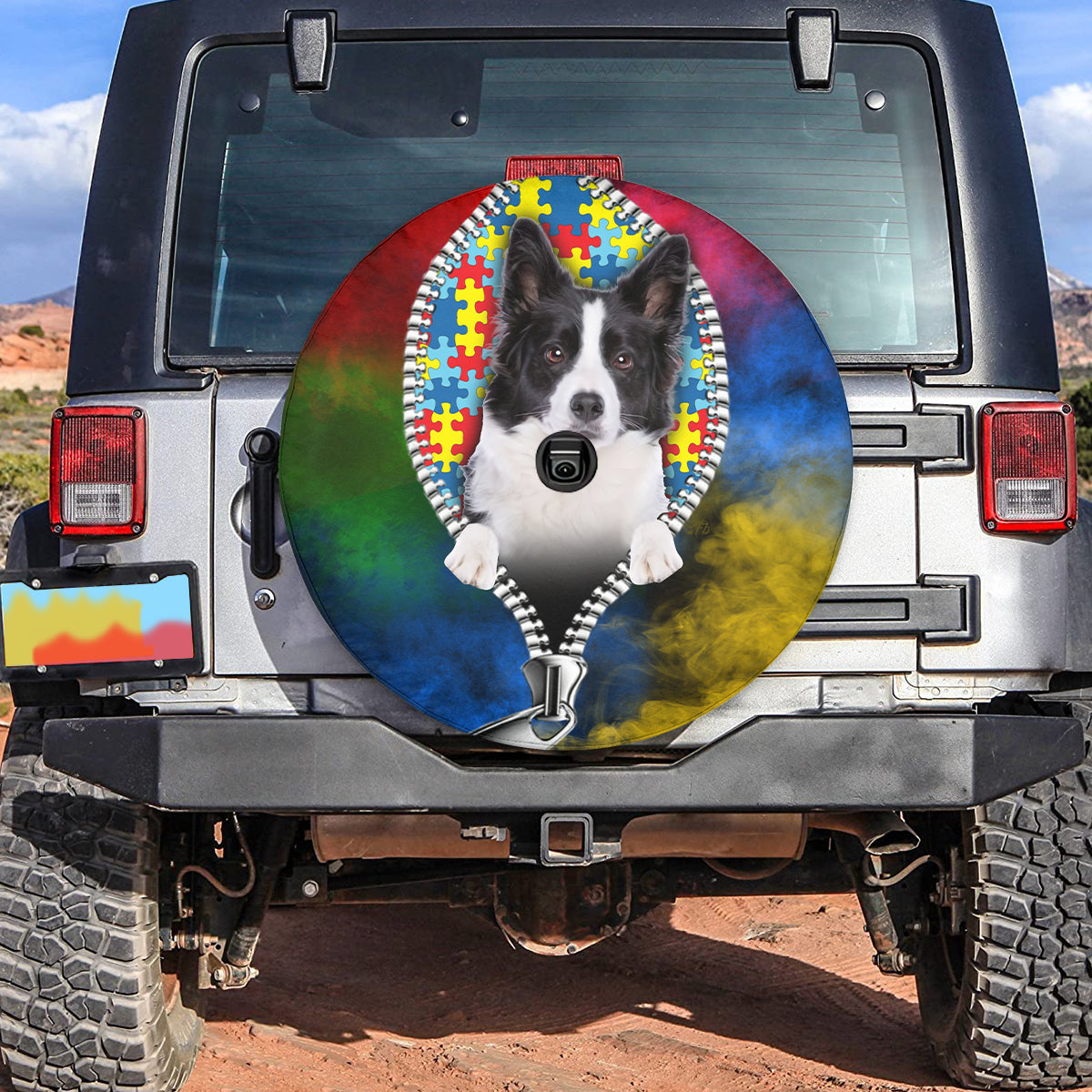 Petthouse | Border Collie Adhd Autism Support Tire Shield Cover April Autism Month Car Decoration For Dog Mom