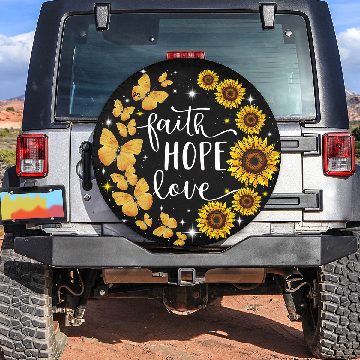 Petthouse | Faith Hope Love Spare Tire Cover Sunflower Pattern Tire Cover Butterfly Pattern Tire Cover Car Decor