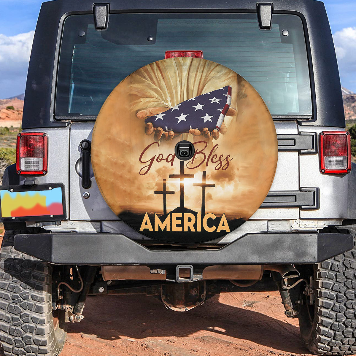 Petthouse | Jesus American Flag Spare Wheel Cover God Bless America One Nation Under God Spare Tire Cover