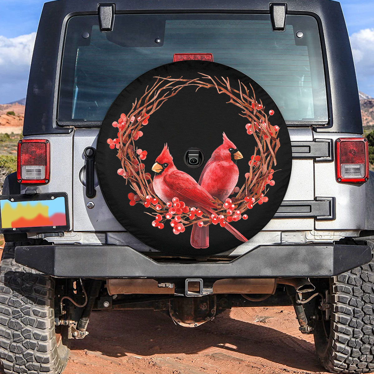 Petthouse | Cardinal Birds Spare Tire Cover Christmas Wreath Tire Protector Car Accessory New Car Gift Holiday