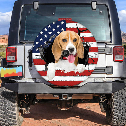 Petthouse | Beagle Dog American Flag Spare Tire Cover Dog Lover Wheel Cover Beagle Broken Wall Tire Cover