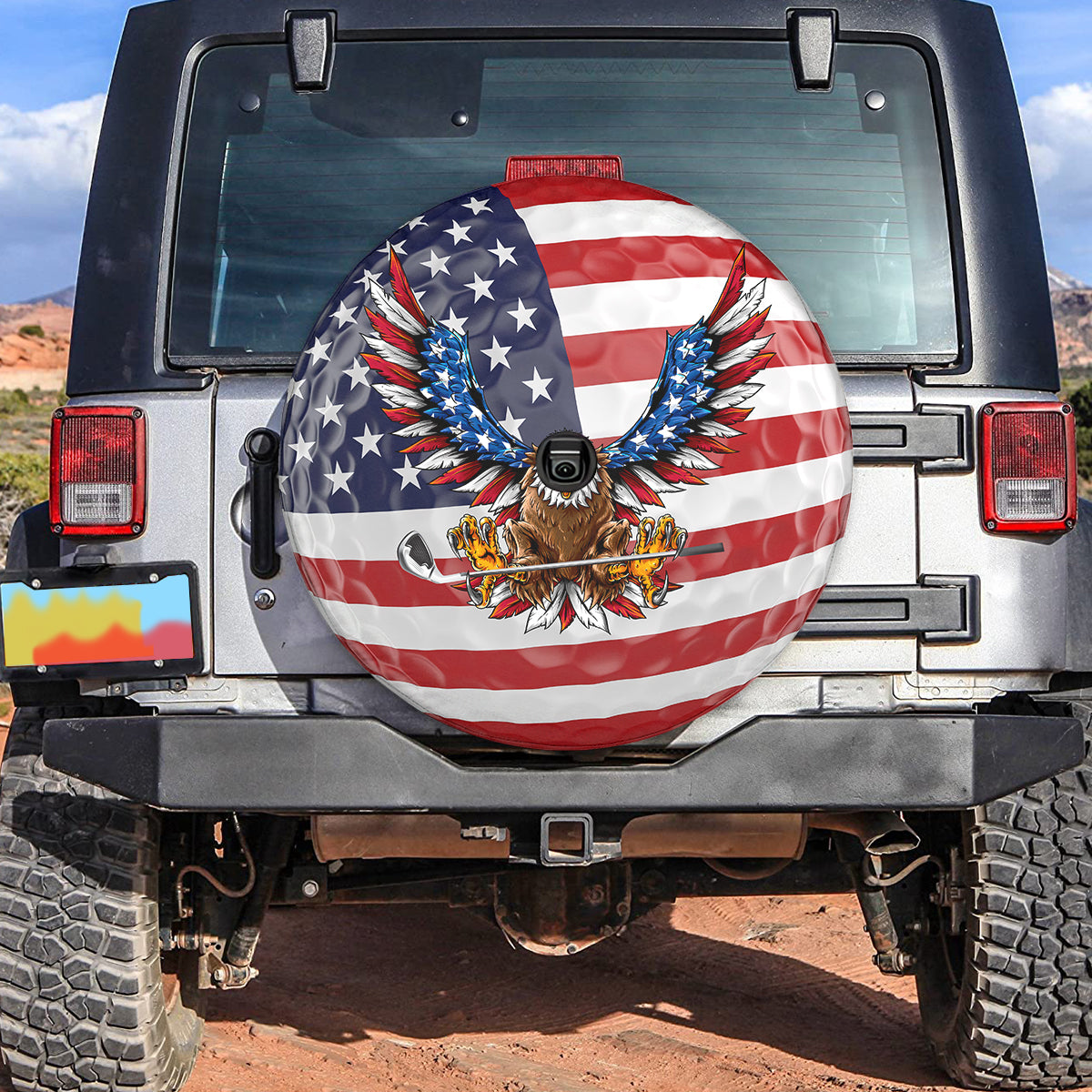 Petthouse | Bald Eagle American Flag Golfer Spare Wheel Cover Golfer Spare Tire Cover American Patriot Golfer