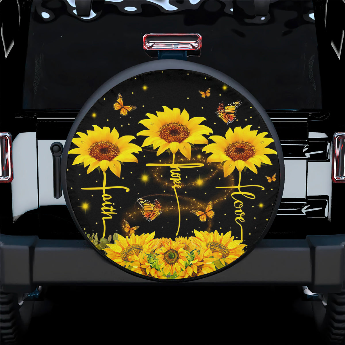 Petthouse | Sunflower Spare Tire Cover Sunflower Butterfly Faith Hope Love Christian Gift New Car Gift