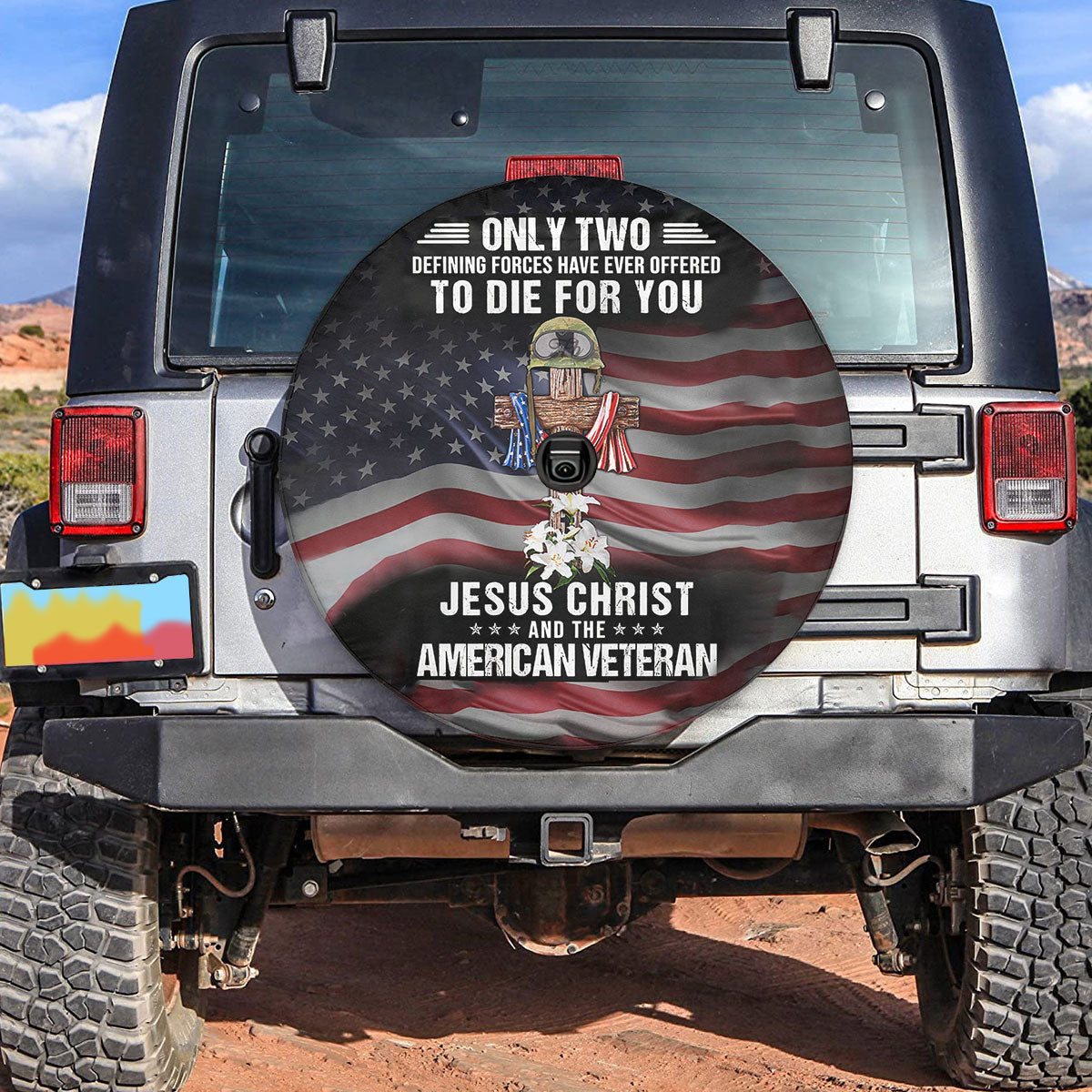 Petthouse | Jesus Christ And The American Veteran Spare Tire Cover Wheel Cover Jesus Believer Tire Protector