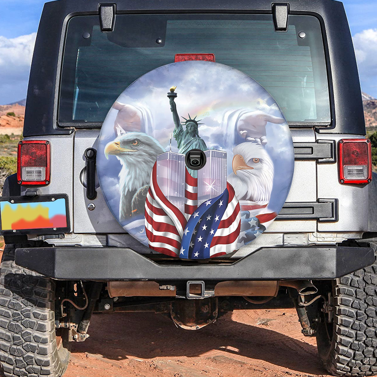 Petthouse | American Memorial Day 119 Spare Tire Cover Us Twin Towers Eagle Christ Truck Decor September 11th