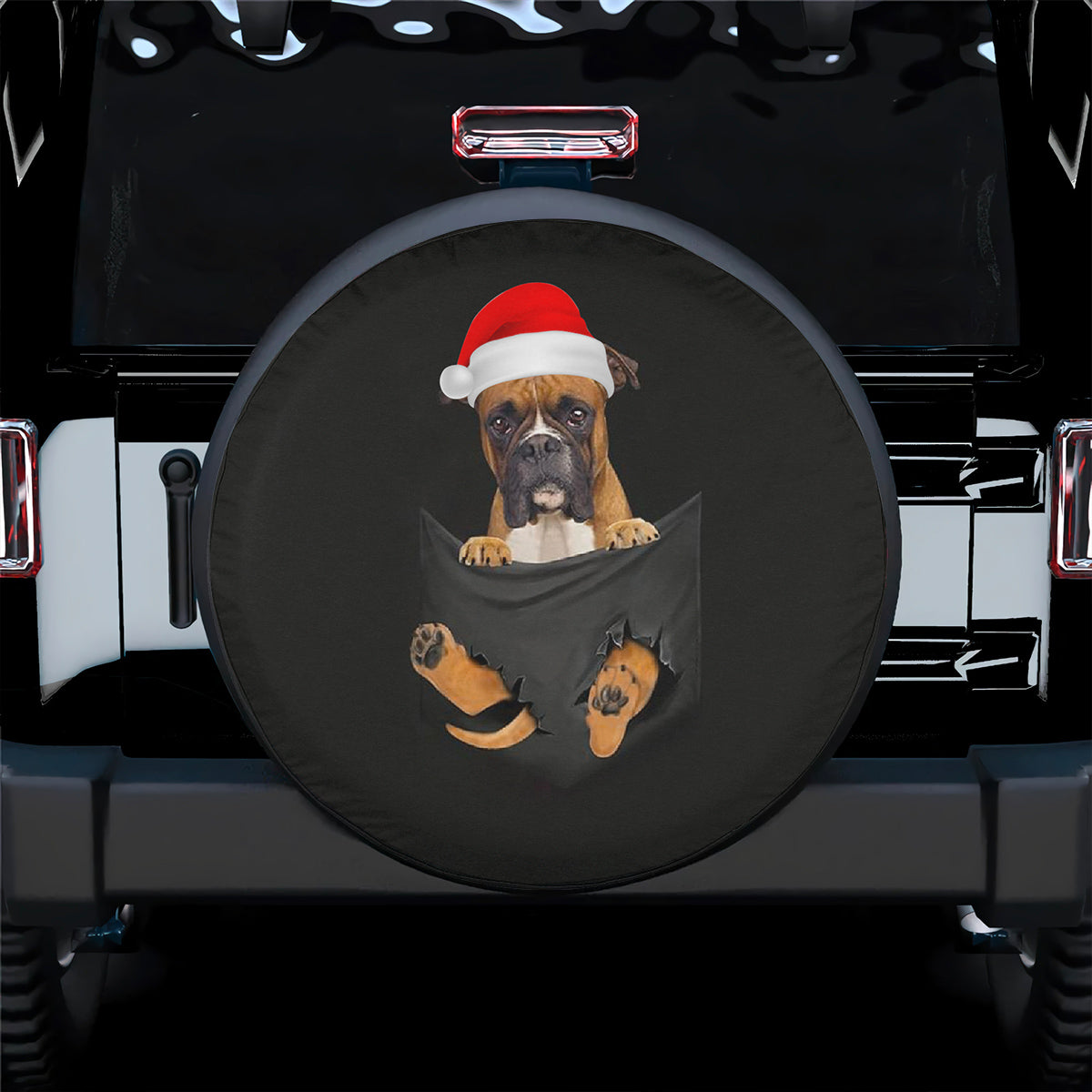 Petthouse | Pitbull Sit In Pocket Wheel Cover, Pitbull Santa Cracked Pocket, Merry X-mas Pitbull