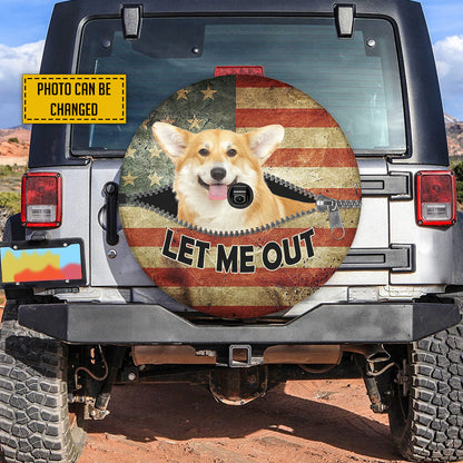 Petthouse | Customize Corgi Stuck American Flag Spare Tire Cover Dog Tire Cover Car Accessories Car Tire