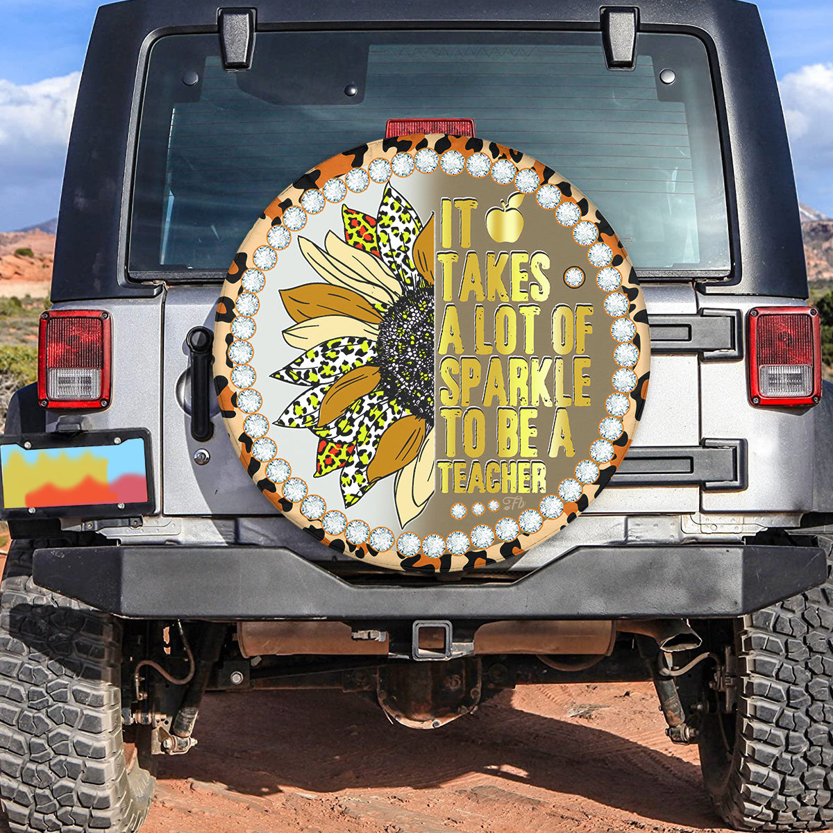 Petthouse | Sunflower Leopard Spare Tire Cover Teacher Tire Cover Sparkle Sunflower Tire Cover Teacher Gift