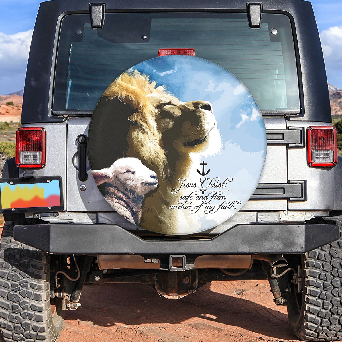 Petthouse | Lion And Lamb Spare Tire Cover, Jesus Christ Anchor Spare Wheel Cover, Christian Gift