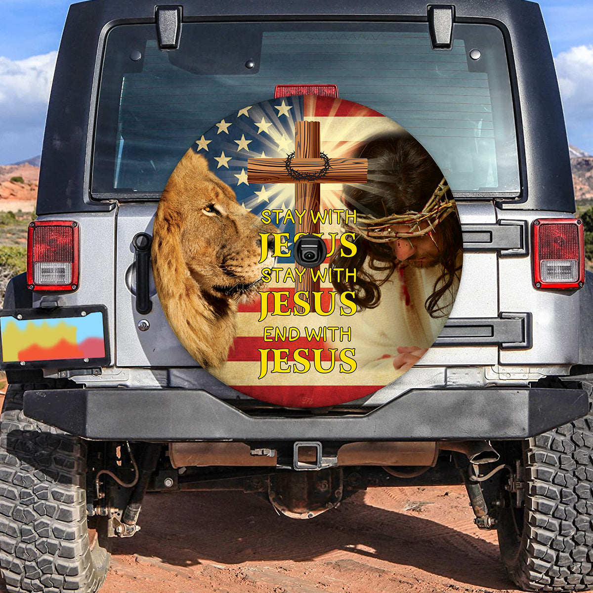 Petthouse | Lion Of Jesus Usa Flag Spare Wheel Cover Independence Day End With Jesus Spare Tire Cover