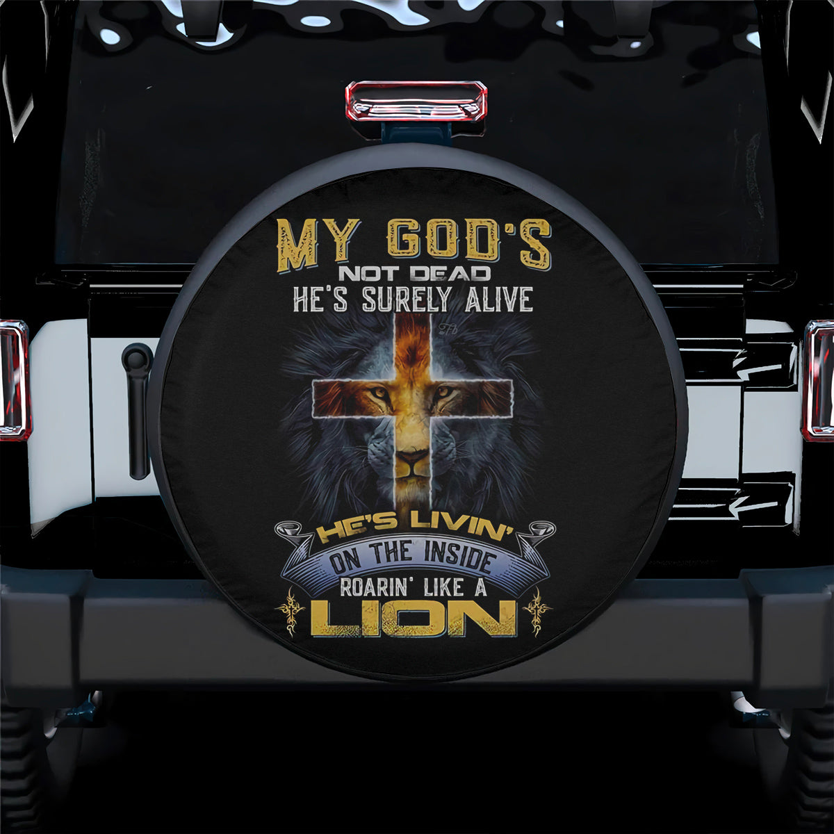 Petthouse | Lion Cross Spare Tire Cover My God He's Surely Alive Spare Wheel Cover Jesus Christian