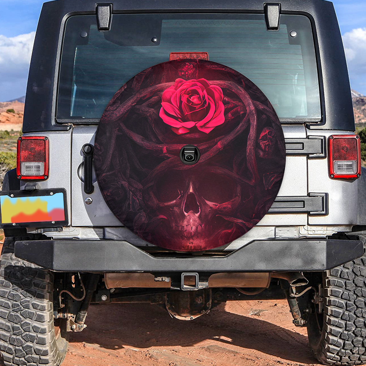 Petthouse | Skull Rose Spare Tire Cover Skull Tire Cover Hippie Spare Tire Cover Roses Tire Wrap Car Decorf