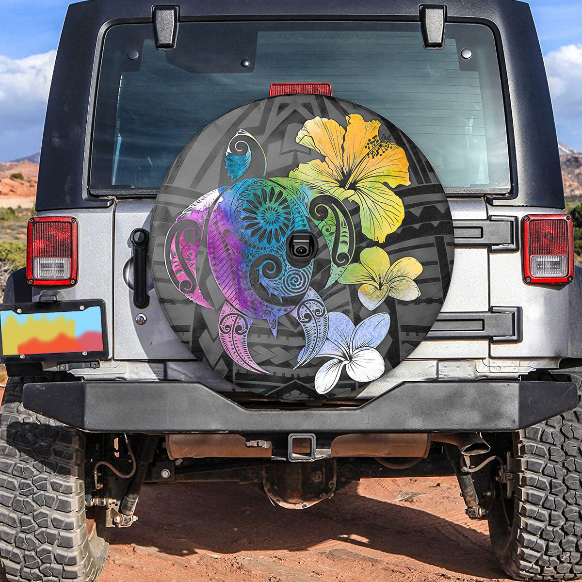 Petthouse | Polynesian Turtle Hibiscus Spare Tire Cover Summer Vibes Sea Turtle Truck Decoration