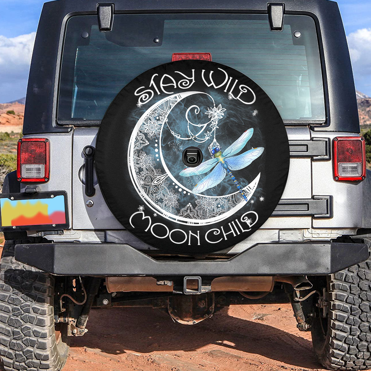 Petthouse | Dragonfly Moon Stay Wild Moon Child Spare Tire Cover Dragonfly Truck Decoration