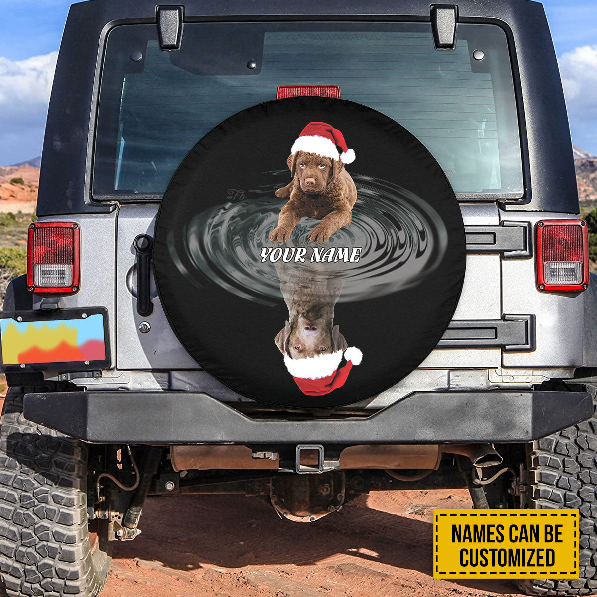 Petthouse | Custom Name Chesapeake Bay Retriever Santa Hat Spare Tire Cover, Retriever Owner Christmas Gift