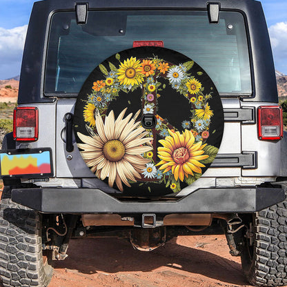 Petthouse | Sunflowers Hippie Peace Sign Spare Tire Cover Flower Floral Car Accessory Truck Decoration