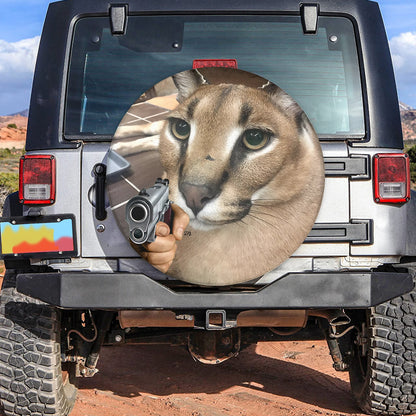 Petthouse | Lynx Cat With Gun Spare Tire Cover Lynx Cat Shoot Wheel Cover Lynx Cat Lover Gift Funny Gift