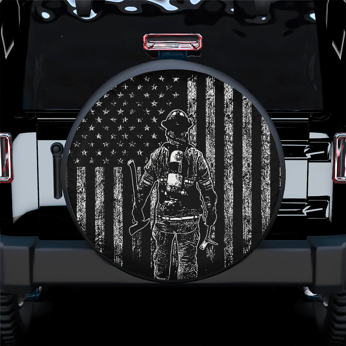 Petthouse | Firefighter American Flag Grunge Spare Tire Cover Firefighter First In Last Out Fireman Gift