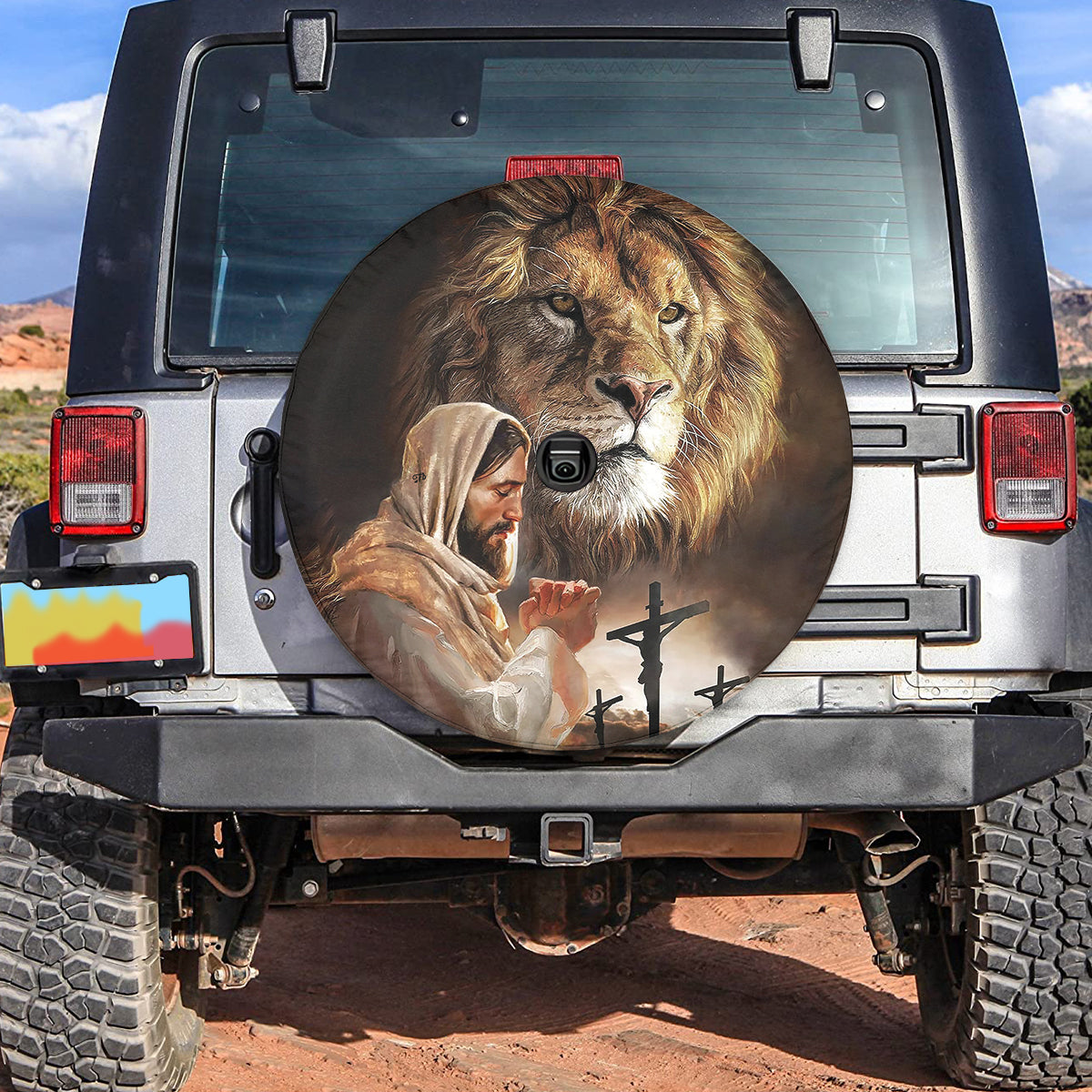 Petthouse | Jesus Christ Spare Tire Cover Jesus Lion Tire Cover Christ Cross Wheel Cover Christian Car Decor