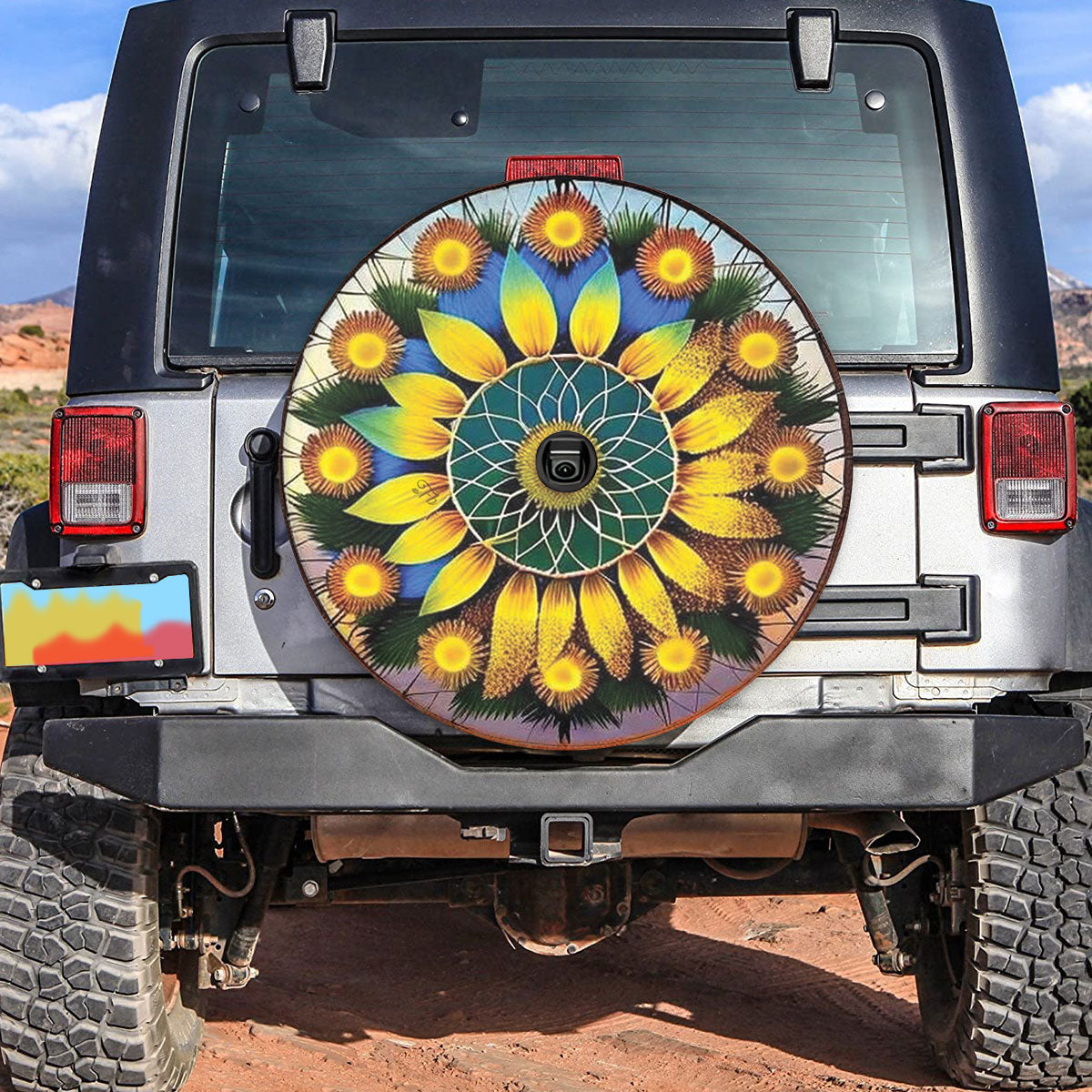 Petthouse | Sunflower Mandala Style Spare Tire Cover Yellow Floral Flower Truck Decoration Sunflower Lover Gift