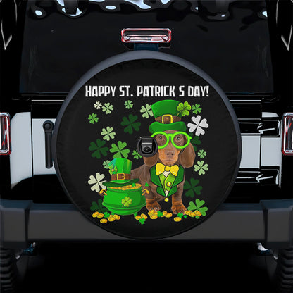 Petthouse | Dachshund Spare Tire Cover Clover Irish Tire Cover Happy St Patrick's Day Tire Cover Car Decor