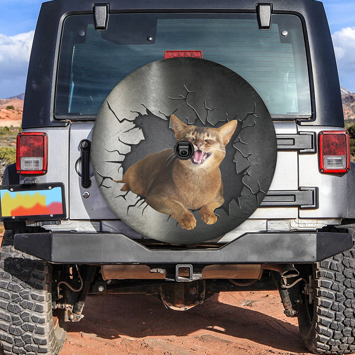 Petthouse | Abyssinian Cat Smiling Wheel Tire Covers Big Metal Hole Print Spare Wheel Cover Car