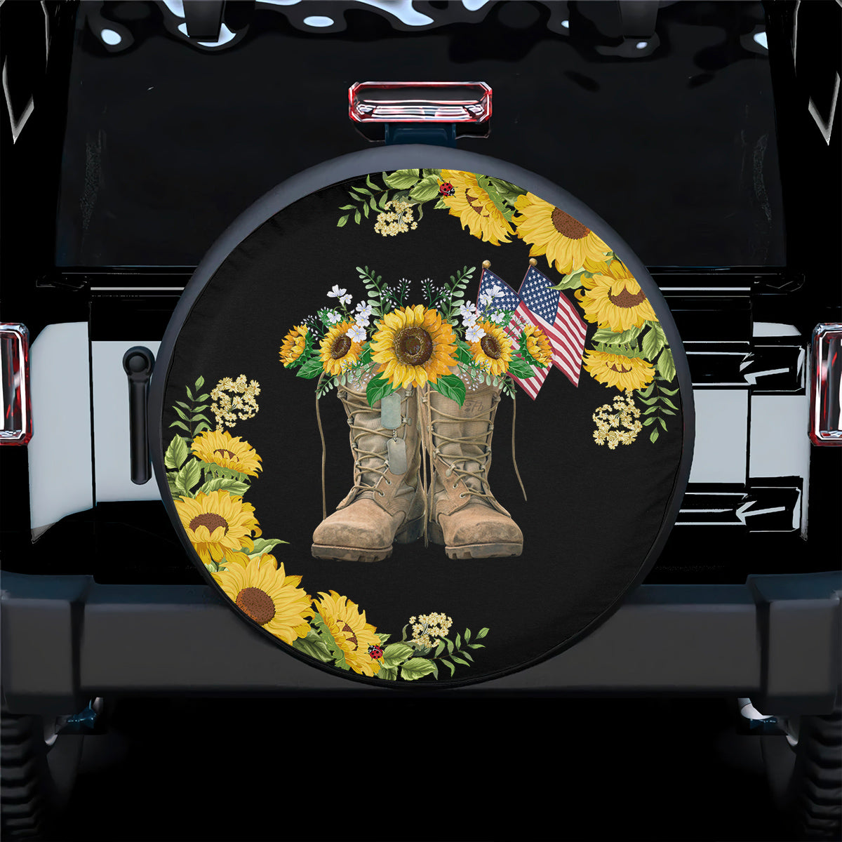 Petthouse | Veteran Boots Sunflower American Flag Spare Tire Cover Veteran Honor The Title American Independence