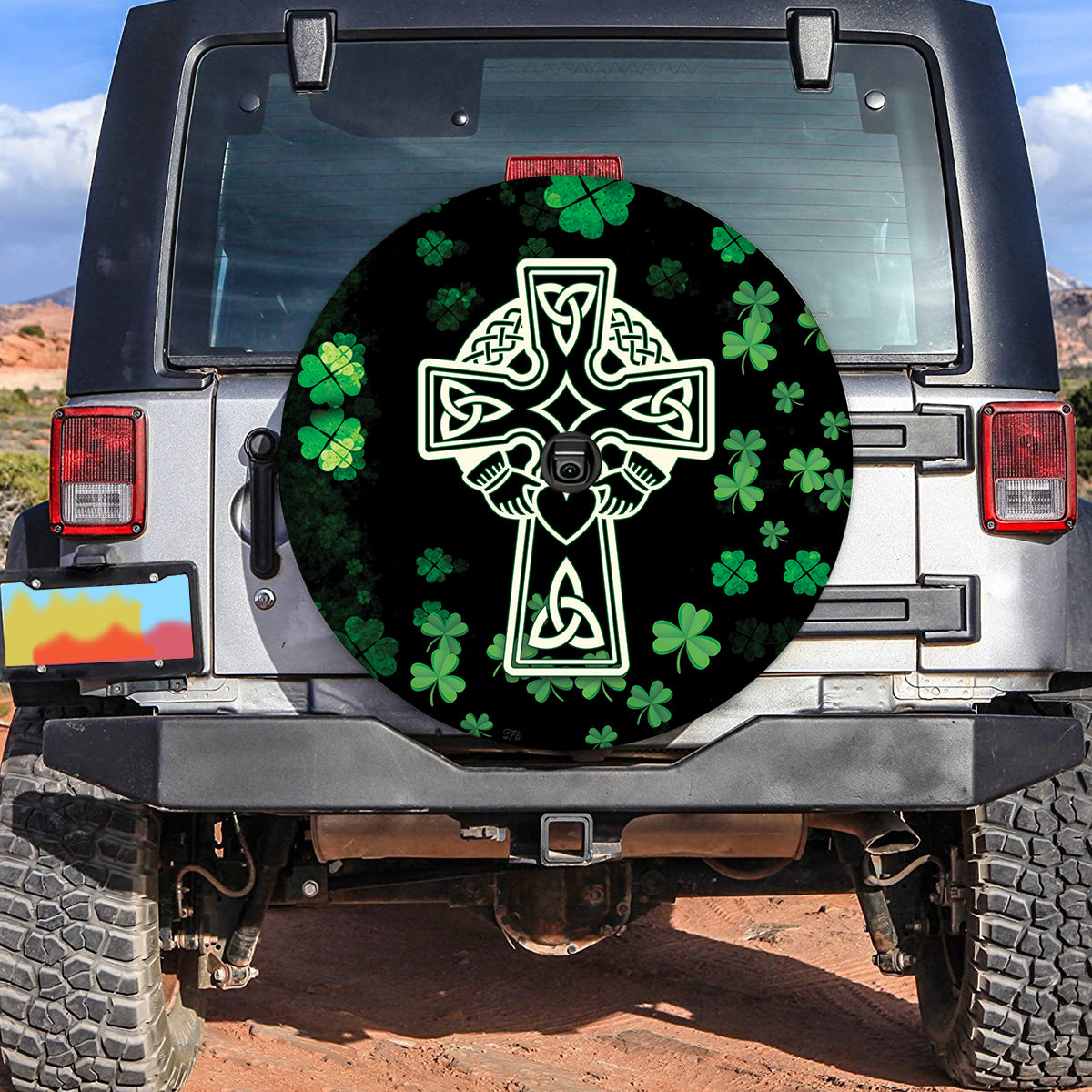 Petthouse | Irish Celtic Cross Shamrock Spare Tire Cover St Patricks Day Gift Decor Car