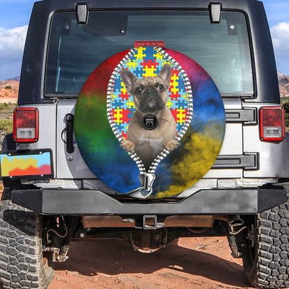 Petthouse | French Bulldog Autism Month Spare Tire Cover Dog Autistic Pride Wheel Cover Puzzles