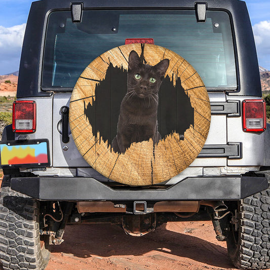 Petthouse | Young Havana Black Cat Wood Hole Spare Tire Cover, Kitten Cat Mom Truck Decor Gift