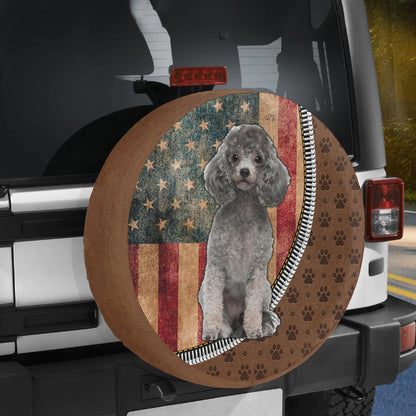 Petthouse | Poodle Dog Wheel Tire Covers American Flag Vintage Sparetire Covers Waterproof Camper