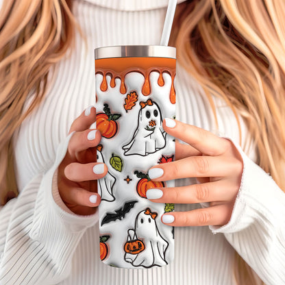 Petthouse | Spooky Vibes Inflated Tumbler Wrap, Halloween Ghost Boo 20oz Skinny Tumbler, Pumpkin Tumbler