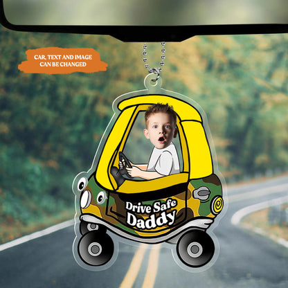 Petthouse | Personalized Kids Picture Cute Car Charm For Dad, Drive Safe Acrylic Car Hanging