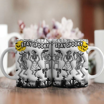 Petthouse | Skeleton Dancing Halloween Mug, 3d Inflated Spooky Party Ceramic Mug, Stay Spooky Halloween