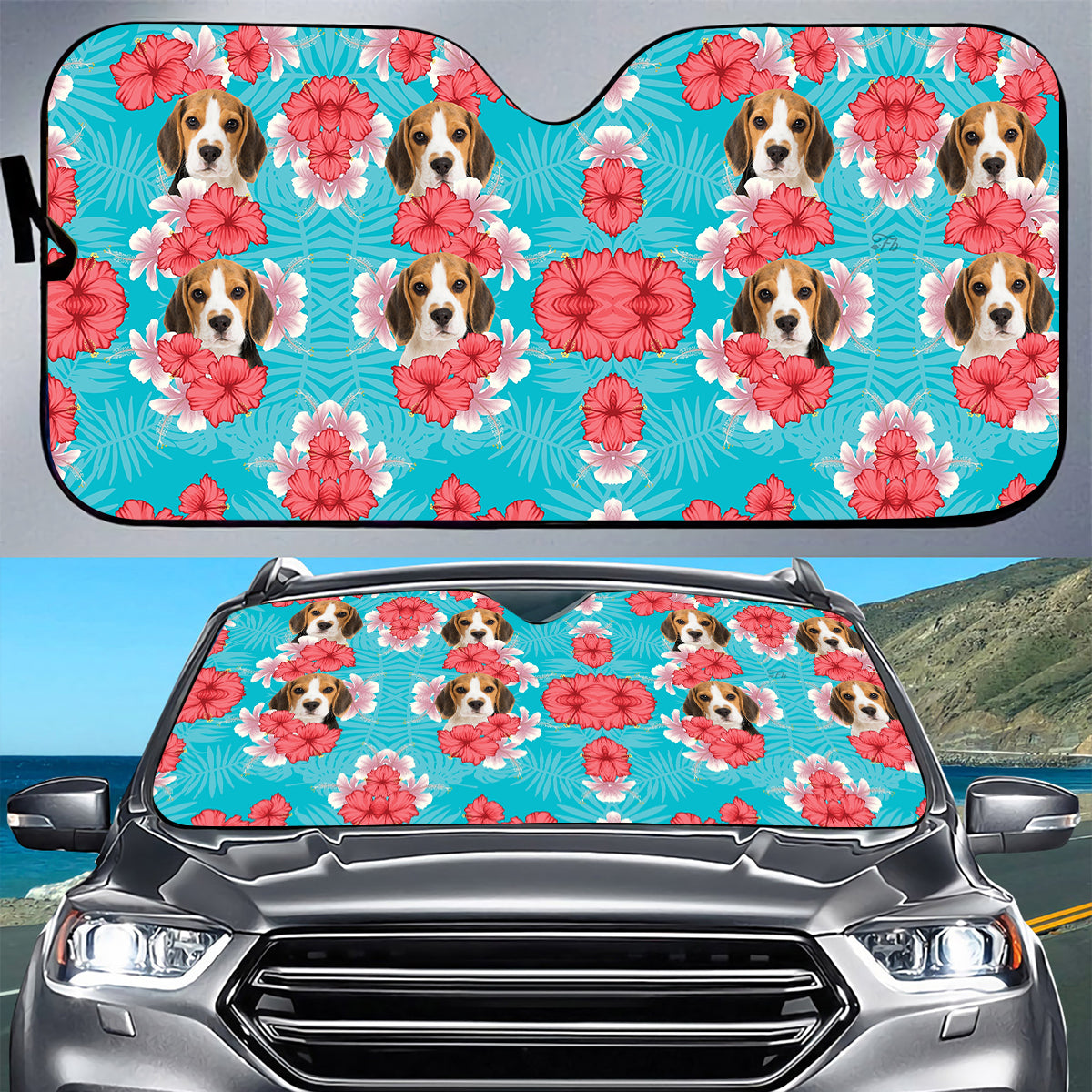 Petthouse | Dog Sunshade Beagle Hawaii Pattern Car Sun Shade Windshield Car Sun Visors For Windshield Summer