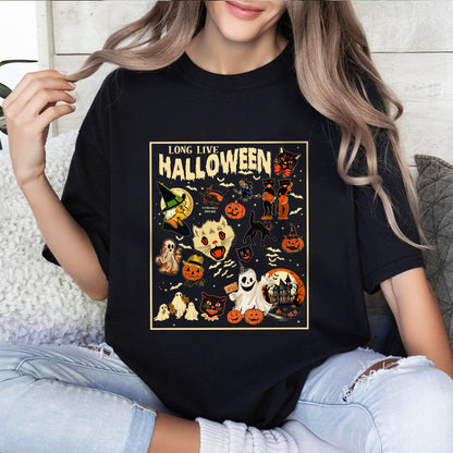 Petthouse | Long Live Halloween Shirt, Vintage Retro Halloween Shirt, Spooky Season, Pumpkin Black Cat