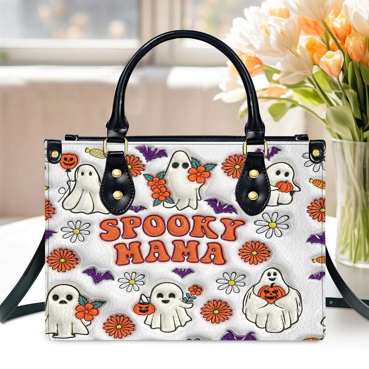 Petthouse | Spooky Mama 3d Print Leather Handbag, Halloween Mom Gift Wallet Bag, Mom Gift, Halloween Mom Gift Bags