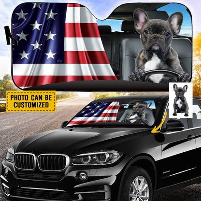 Petthouse | Custom Photo Sun Shade Windshield Sun Shade Dog Sunshade American Flag Patriot Car Sun Shade