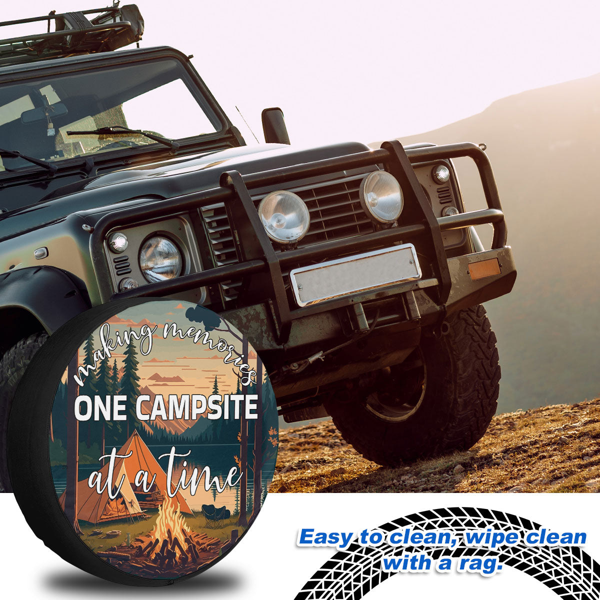 Petthouse | Beautiful Landscape Lake, Mountains Forest Tent Campfire Spare Tire Cover Camping Truck Decoration