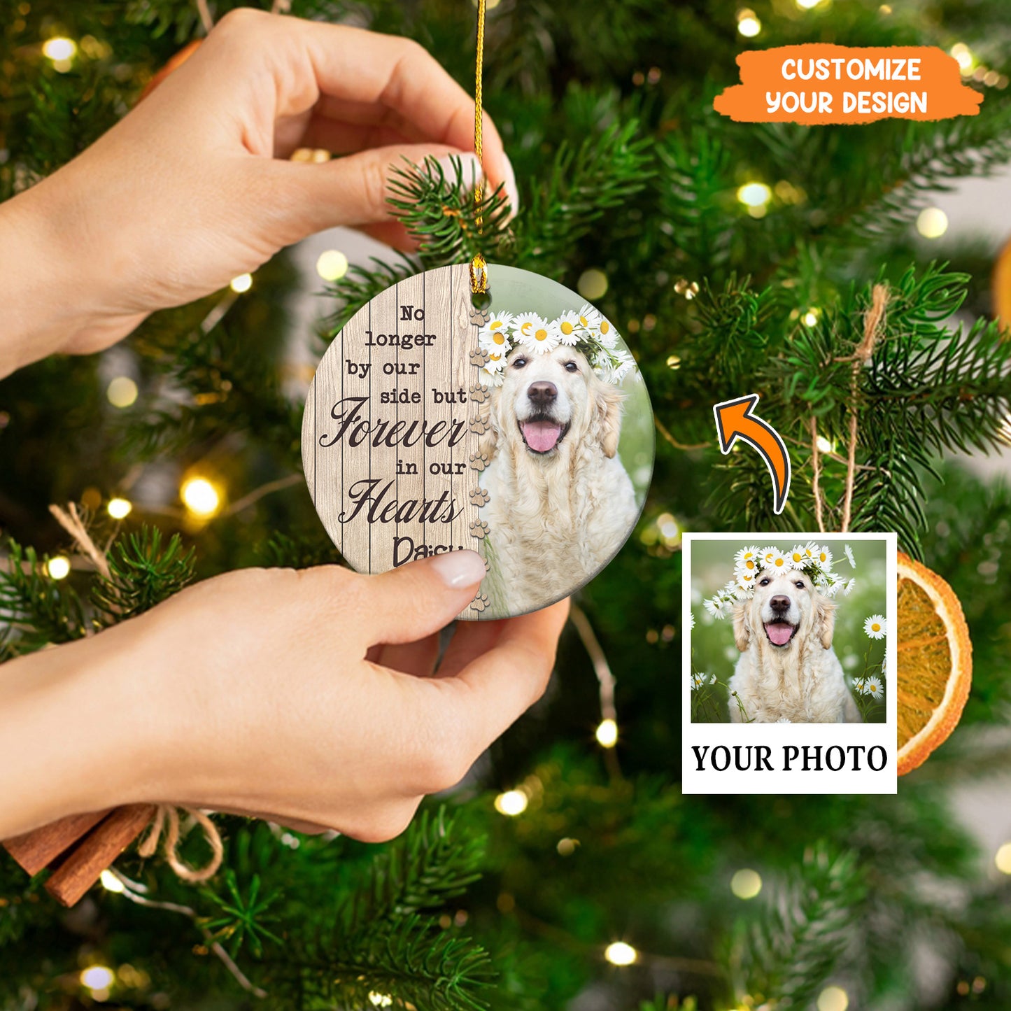 Petthouse | Personalize Memorial Dog Ornament, No Longer By Our Side But Forever In Our Hearts, Decor Xmas