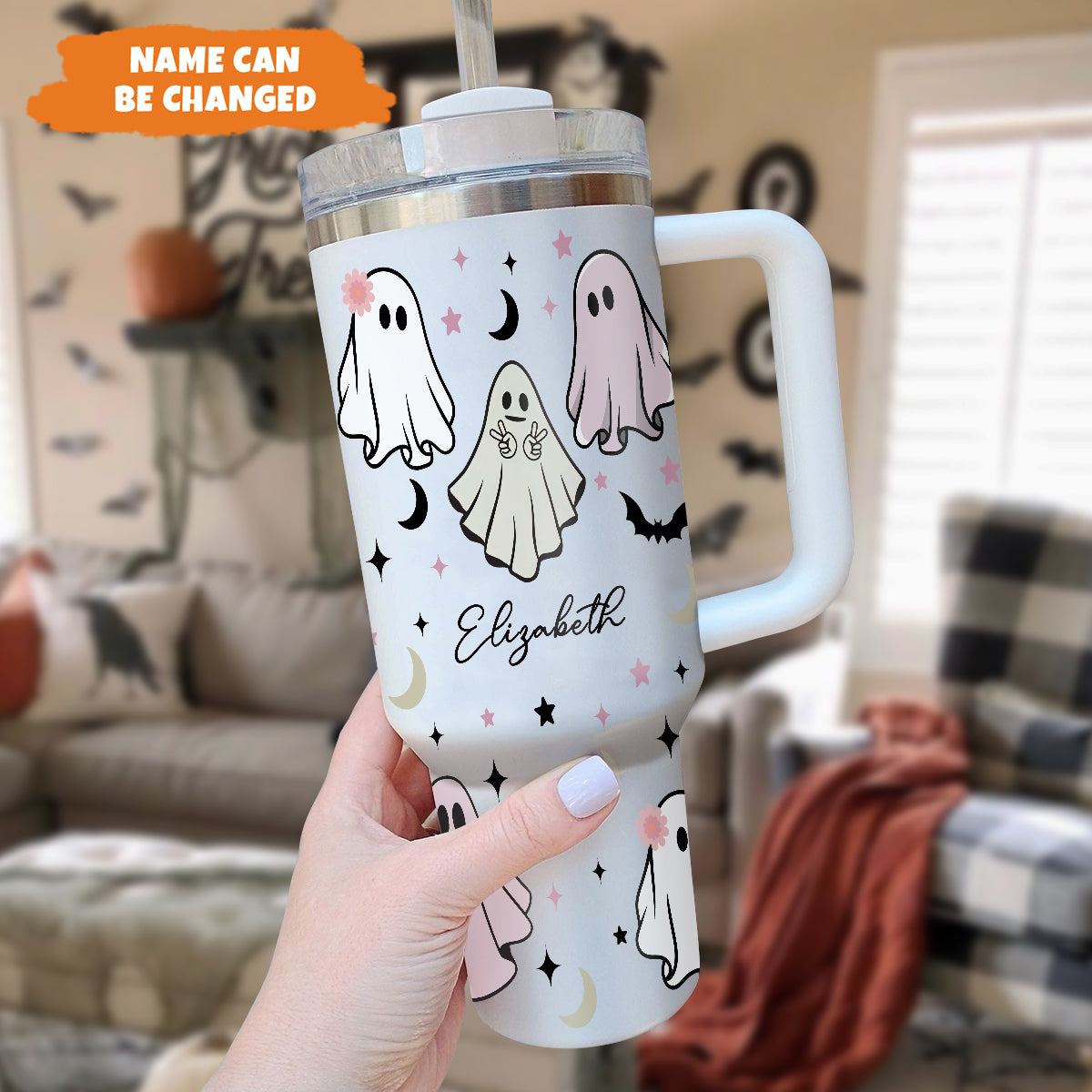 Petthouse | Personalized Halloween Ghost Tumbler 40oz, Spooky Ghost Travel Tumbler, Cute Ghost