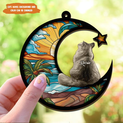 Petthouse | Customized Cat Breed Memorial Suncatcher, Couple Cat On Moon Loss Of Pet Sympathy Gift