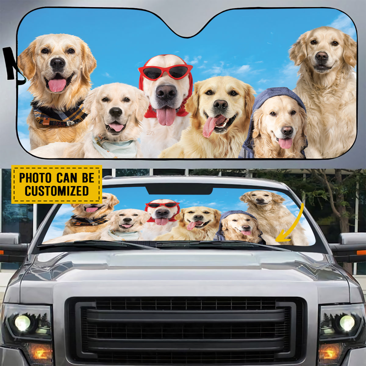 Petthouse | Customize Gift Windshield Sun Shade Dog Sunshade A Bunch Of Golden Retriever Dog Car