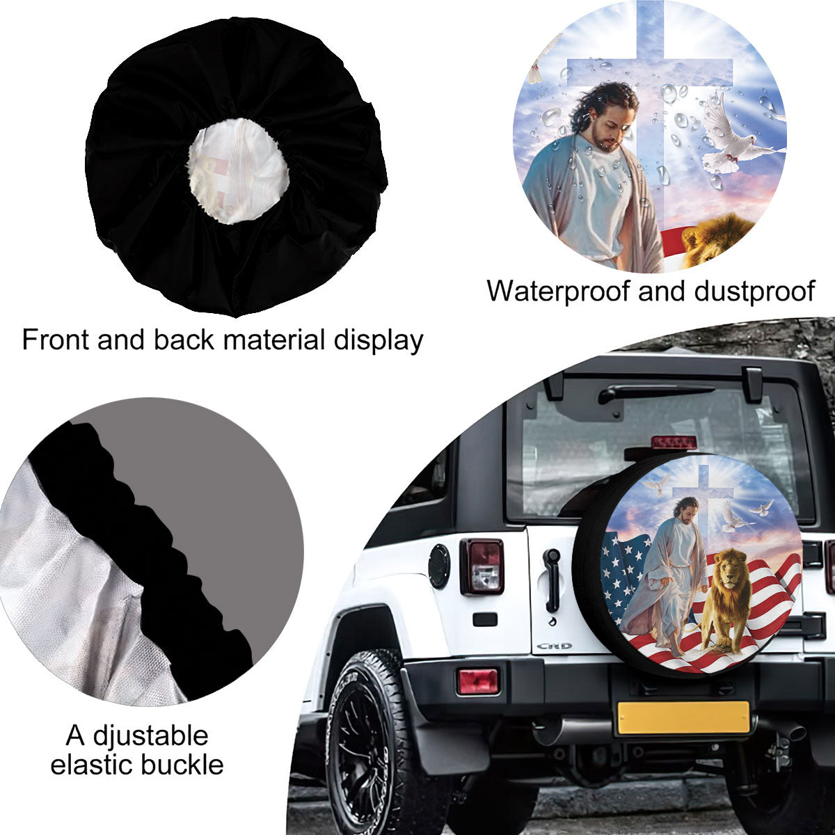 Petthouse | Jesus Lion Usa Flag Wheel Tire Covers God Believer Gifts Seasonal Tire Totes Spare Tire Cover