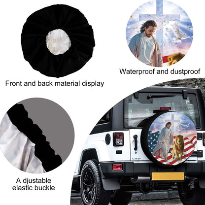 Petthouse | Jesus Lion Usa Flag Wheel Tire Covers God Believer Gifts Seasonal Tire Totes Spare Tire Cover