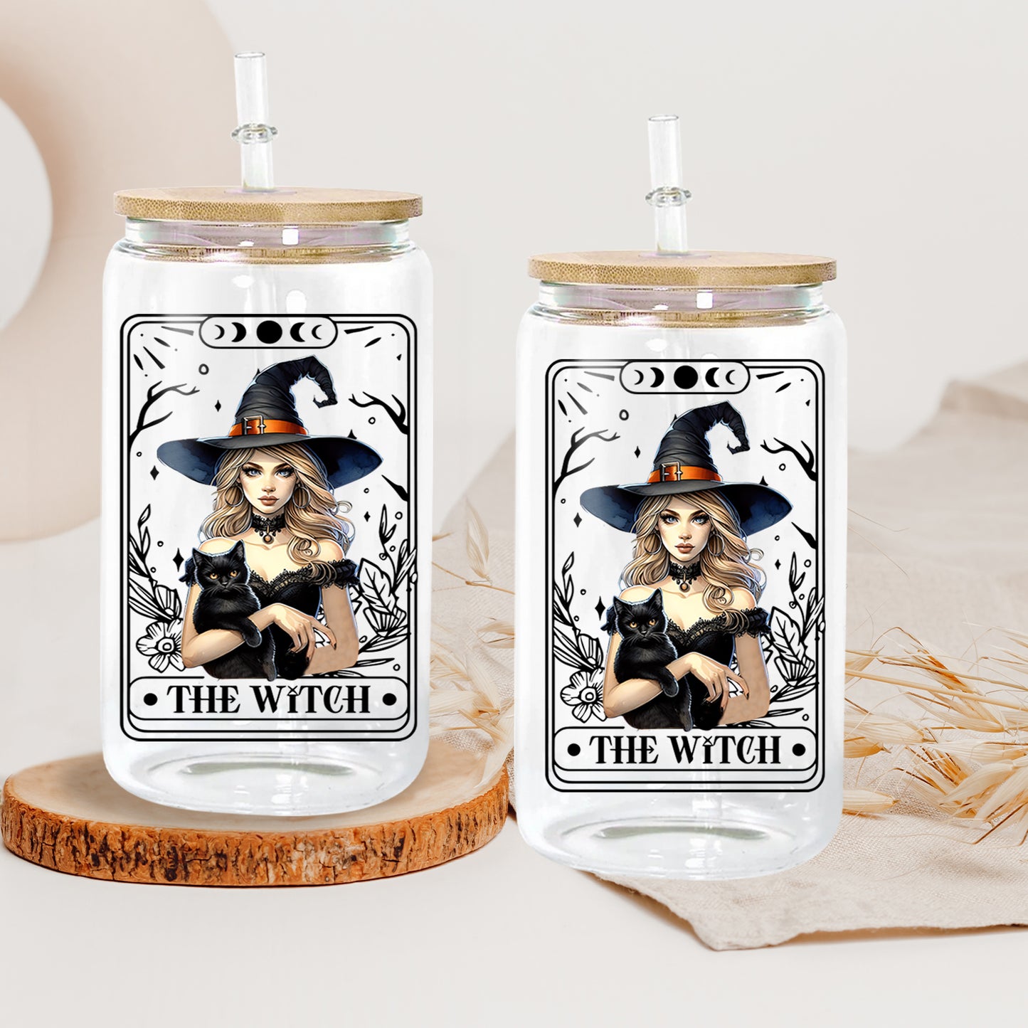 Petthouse | The Witch Tarot Ice Coffee Cup, Ice Coffee Witch Halloween Glass Can With Lid And Straw